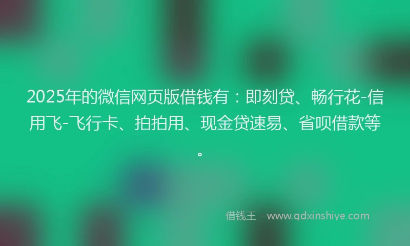 2025年的微信网页版借钱有：即刻贷、畅行花-信用飞-飞行卡、拍拍用、现金贷速易、省呗借款等。