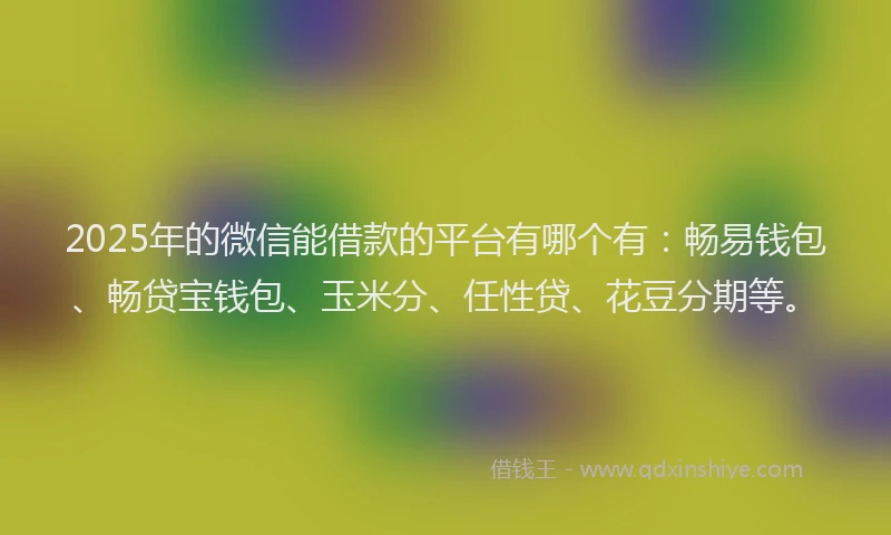 2025年的微信能借款的平台有哪个有：畅易钱包、畅贷宝钱包、玉米分、任性贷、花豆分期等。