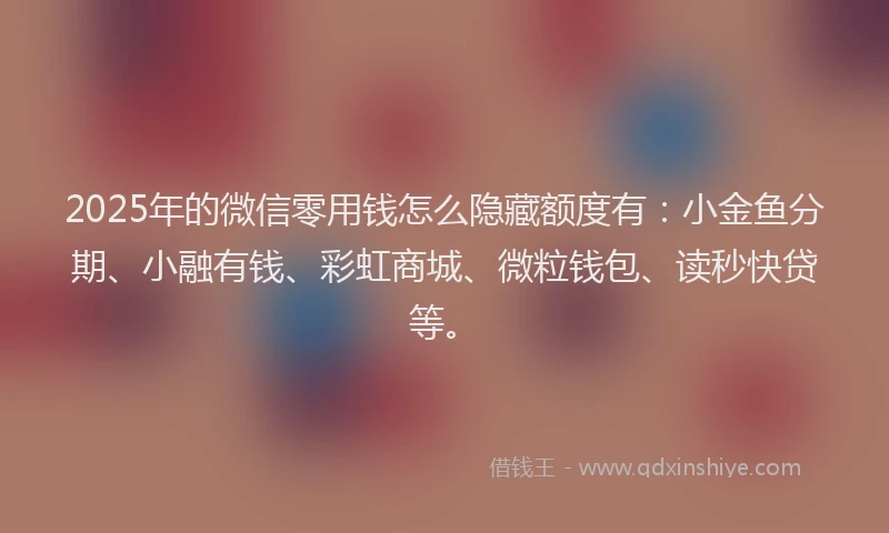 2025年的微信零用钱怎么隐藏额度有：小金鱼分期、小融有钱、彩虹商城、微粒钱包、读秒快贷等。
