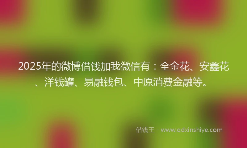 2025年的微博借钱加我微信有：全金花、安鑫花、洋钱罐、易融钱包、中原消费金融等。