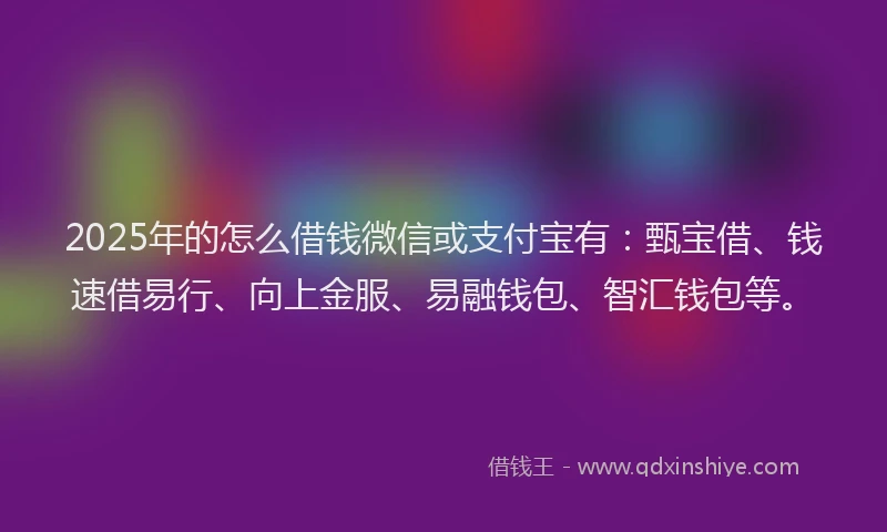 2025年的怎么借钱微信或支付宝有：甄宝借、钱速借易行、向上金服、易融钱包、智汇钱包等。