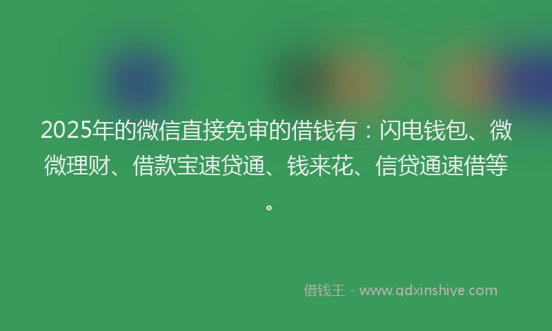 2025年的微信直接免审的借钱有：闪电钱包、微微理财、借款宝速贷通、钱来花、信贷通速借等。