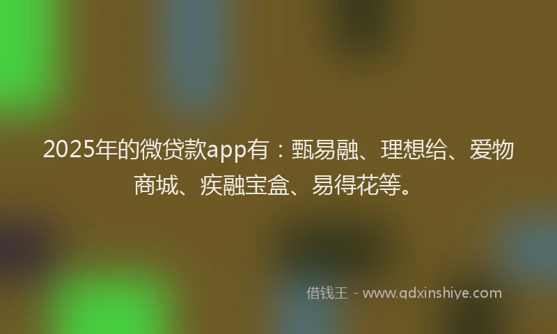 2025年的微贷款app有：甄易融、理想给、爱物商城、疾融宝盒、易得花等。