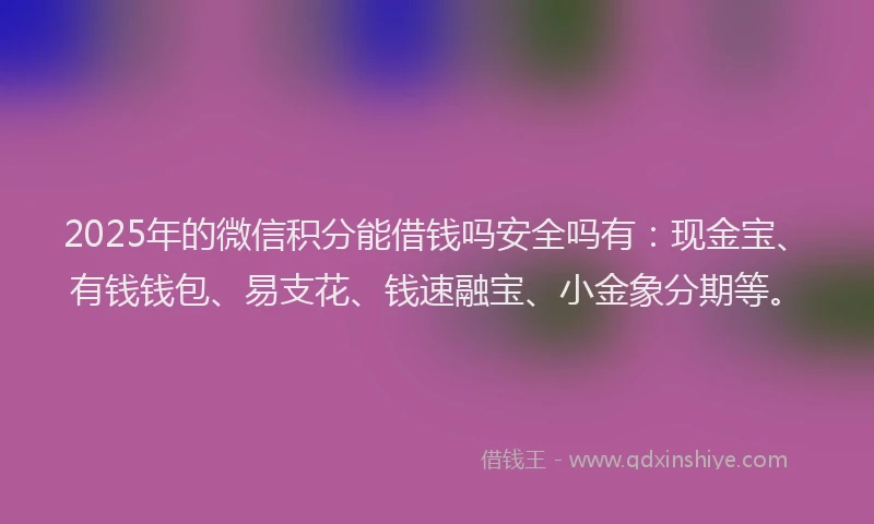 2025年的微信积分能借钱吗安全吗有：现金宝、有钱钱包、易支花、钱速融宝、小金象分期等。