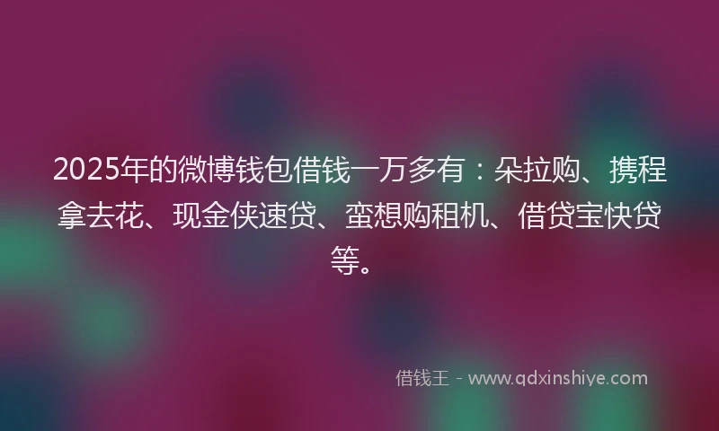 2025年的微博钱包借钱一万多有：朵拉购、携程拿去花、现金侠速贷、蛮想购租机、借贷宝快贷等。