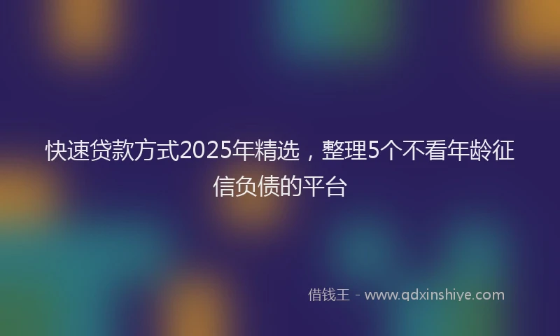 快速贷款方式2025年精选，整理5个不看年龄征信负债的平台