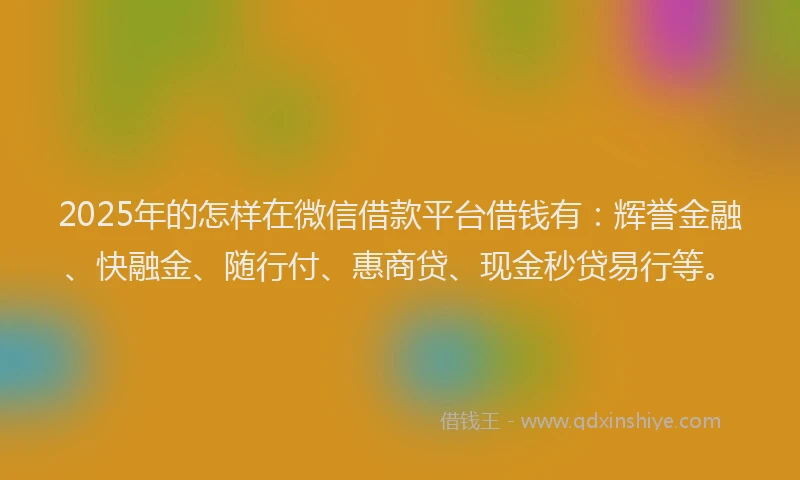 2025年的怎样在微信借款平台借钱有：辉誉金融、快融金、随行付、惠商贷、现金秒贷易行等。