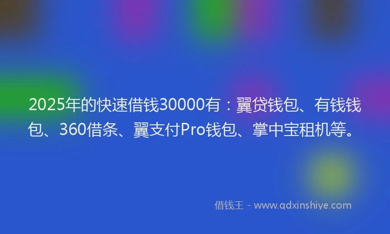 2025年的快速借钱30000有：翼贷钱包、有钱钱包、360借条、翼支付Pro钱包、掌中宝租机等。