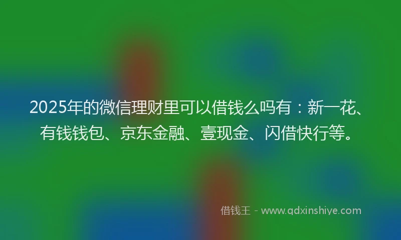 2025年的微信理财里可以借钱么吗有：新一花、有钱钱包、京东金融、壹现金、闪借快行等。