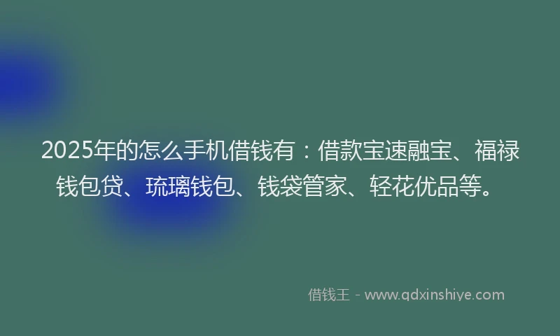 2025年的怎么手机借钱有：借款宝速融宝、福禄钱包贷、琉璃钱包、钱袋管家、轻花优品等。