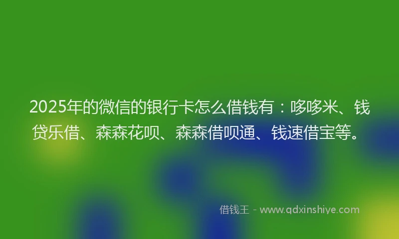 2025年的微信的银行卡怎么借钱有：哆哆米、钱贷乐借、森森花呗、森森借呗通、钱速借宝等。