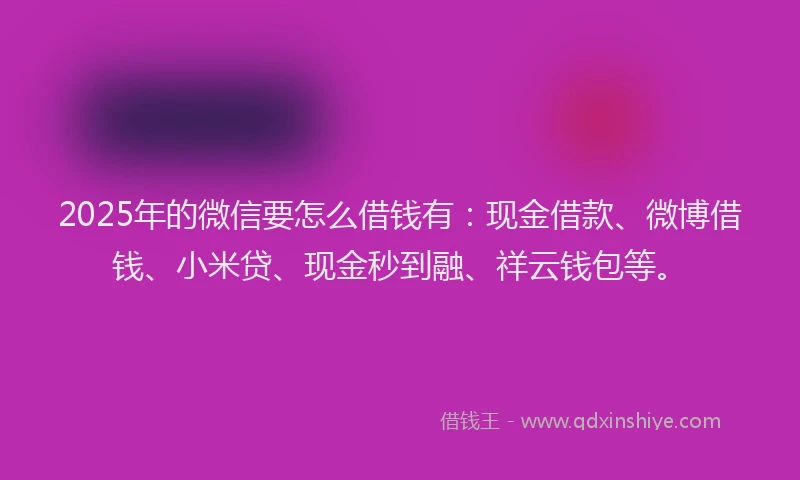 2025年的微信要怎么借钱有：现金借款、微博借钱、小米贷、现金秒到融、祥云钱包等。