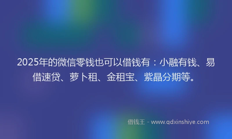 2025年的微信零钱也可以借钱有：小融有钱、易借速贷、萝卜租、金租宝、紫晶分期等。