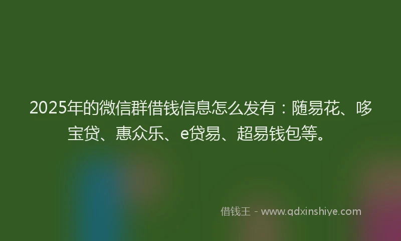 2025年的微信群借钱信息怎么发有：随易花、哆宝贷、惠众乐、e贷易、超易钱包等。