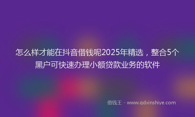 怎么样才能在抖音借钱呢2025年精选，整合5个黑户可快速办理小额贷款业务的软件