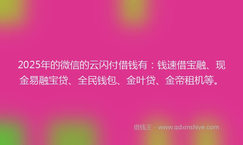 2025年的微信的云闪付借钱有：钱速借宝融、现金易融宝贷、全民钱包、金叶贷、金帝租机等。