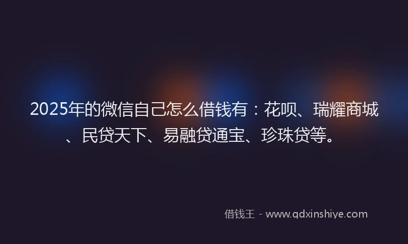 2025年的微信自己怎么借钱有：花呗、瑞耀商城、民贷天下、易融贷通宝、珍珠贷等。