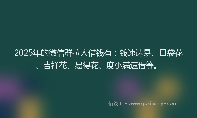 2025年的微信群拉人借钱有：钱速达易、口袋花、吉祥花、易得花、度小满速借等。
