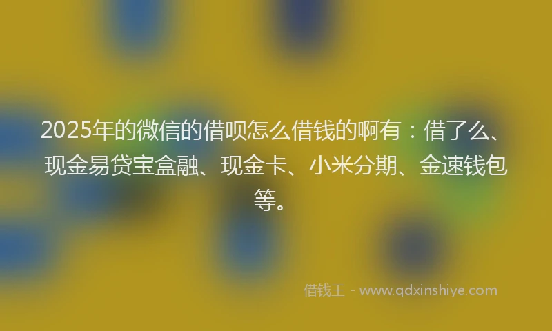 2025年的微信的借呗怎么借钱的啊有：借了么、现金易贷宝盒融、现金卡、小米分期、金速钱包等。