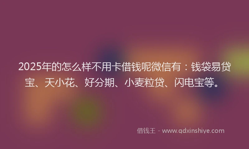 2025年的怎么样不用卡借钱呢微信有：钱袋易贷宝、天小花、好分期、小麦粒贷、闪电宝等。