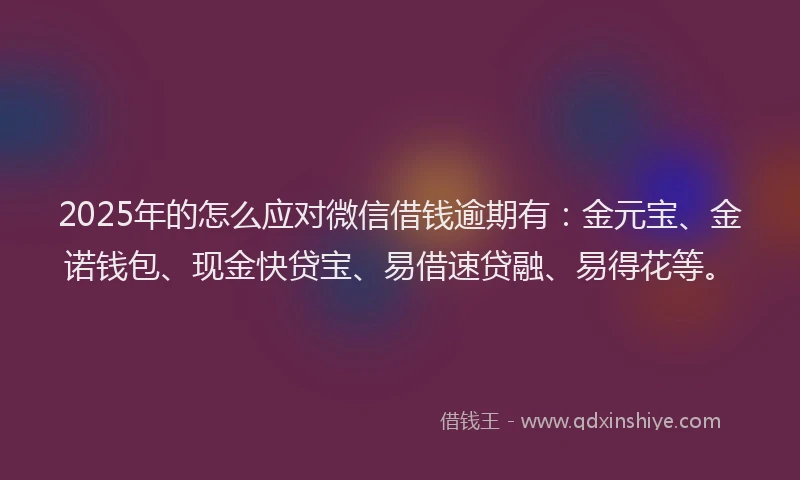 2025年的怎么应对微信借钱逾期有：金元宝、金诺钱包、现金快贷宝、易借速贷融、易得花等。