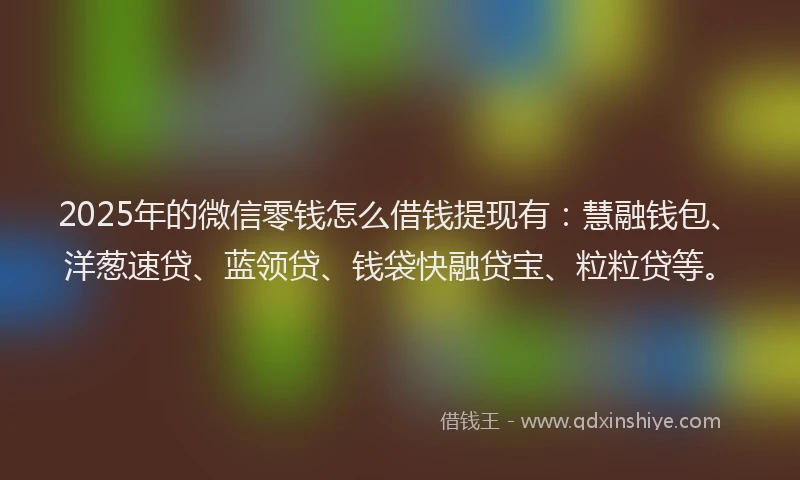 2025年的微信零钱怎么借钱提现有：慧融钱包、洋葱速贷、蓝领贷、钱袋快融贷宝、粒粒贷等。
