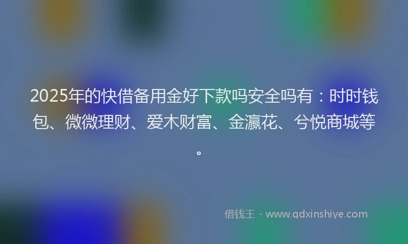 2025年的快借备用金好下款吗安全吗有：时时钱包、微微理财、爱木财富、金瀛花、兮悦商城等。