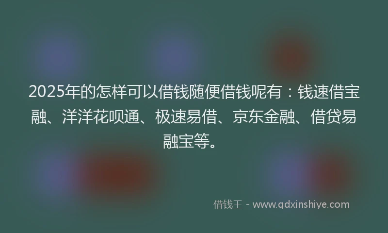 2025年的怎样可以借钱随便借钱呢有：钱速借宝融、洋洋花呗通、极速易借、京东金融、借贷易融宝等。