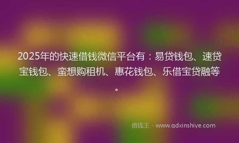 2025年的快速借钱微信平台有：易贷钱包、速贷宝钱包、蛮想购租机、惠花钱包、乐借宝贷融等。