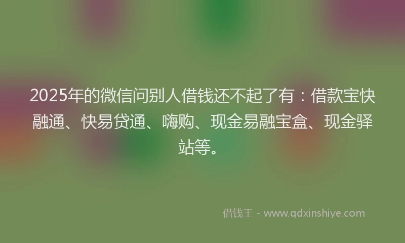 2025年的微信问别人借钱还不起了有：借款宝快融通、快易贷通、嗨购、现金易融宝盒、现金驿站等。