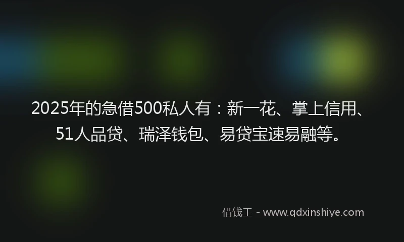 2025年的急借500私人有：新一花、掌上信用、51人品贷、瑞泽钱包、易贷宝速易融等。