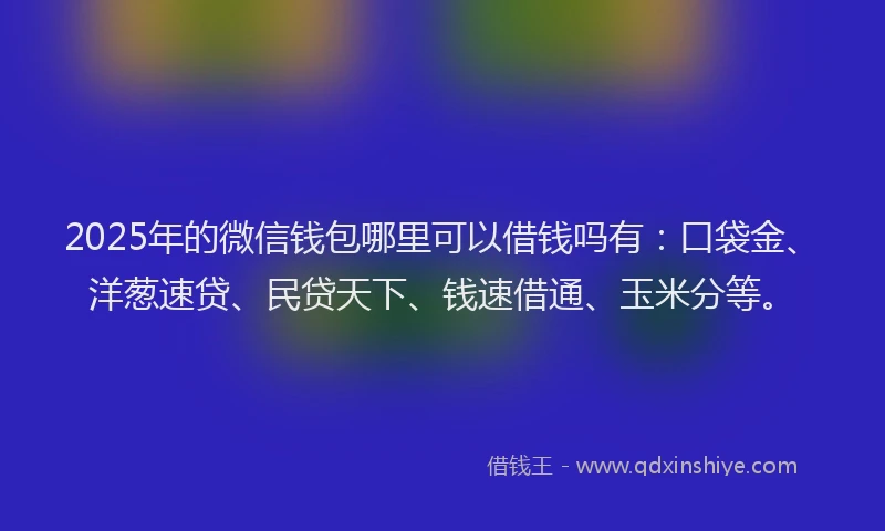 2025年的微信钱包哪里可以借钱吗有：口袋金、洋葱速贷、民贷天下、钱速借通、玉米分等。
