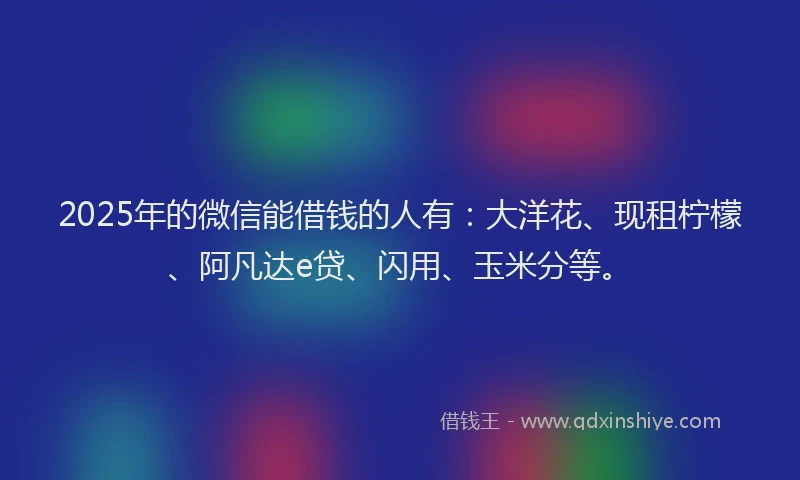 2025年的微信能借钱的人有：大洋花、现租柠檬、阿凡达e贷、闪用、玉米分等。