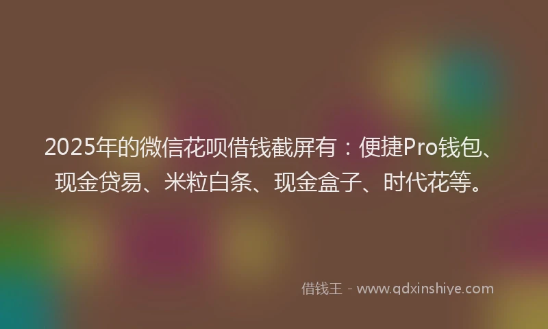 2025年的微信花呗借钱截屏有：便捷Pro钱包、现金贷易、米粒白条、现金盒子、时代花等。