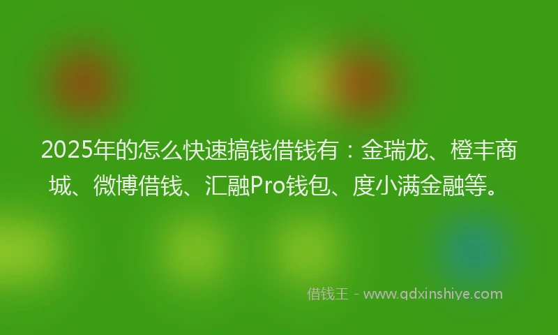 2025年的怎么快速搞钱借钱有：金瑞龙、橙丰商城、微博借钱、汇融Pro钱包、度小满金融等。