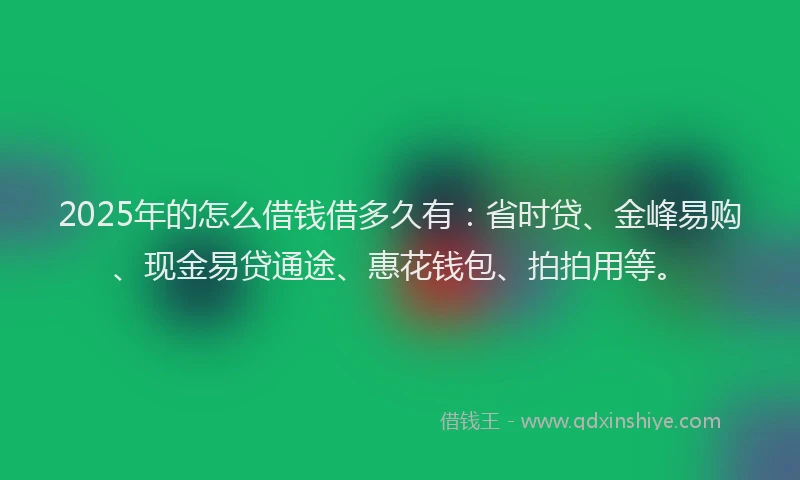 2025年的怎么借钱借多久有：省时贷、金峰易购、现金易贷通途、惠花钱包、拍拍用等。