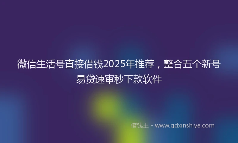微信生活号直接借钱2025年推荐，整合五个新号易贷速审秒下款软件