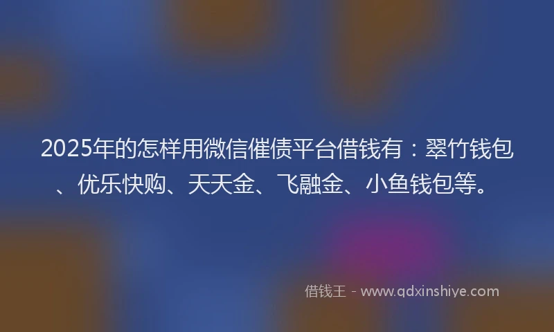 2025年的怎样用微信催债平台借钱有：翠竹钱包、优乐快购、天天金、飞融金、小鱼钱包等。