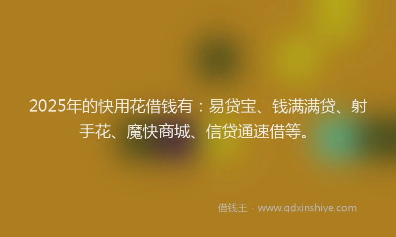 2025年的快用花借钱有：易贷宝、钱满满贷、射手花、魔快商城、信贷通速借等。