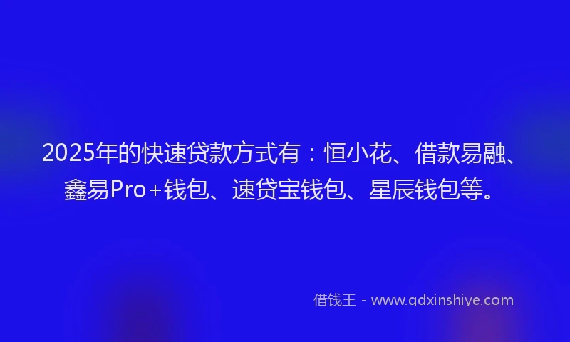 2025年的快速贷款方式有：恒小花、借款易融、鑫易Pro+钱包、速贷宝钱包、星辰钱包等。