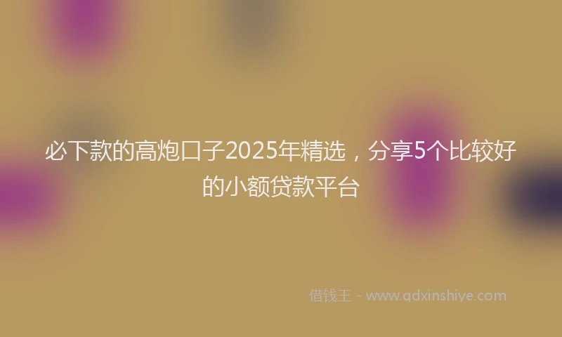 必下款的高炮口子2025年精选，分享5个比较好的小额贷款平台
