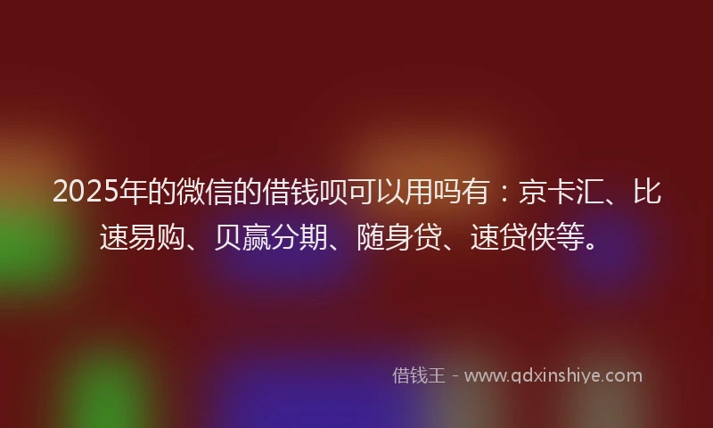 2025年的微信的借钱呗可以用吗有：京卡汇、比速易购、贝赢分期、随身贷、速贷侠等。
