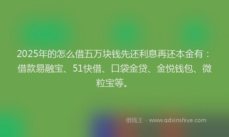 2025年的怎么借五万块钱先还利息再还本金有：借款易融宝、51快借、口袋金贷、金悦钱包、微粒宝等。