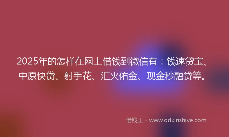 2025年的怎样在网上借钱到微信有：钱速贷宝、中原快贷、射手花、汇火佑金、现金秒融贷等。