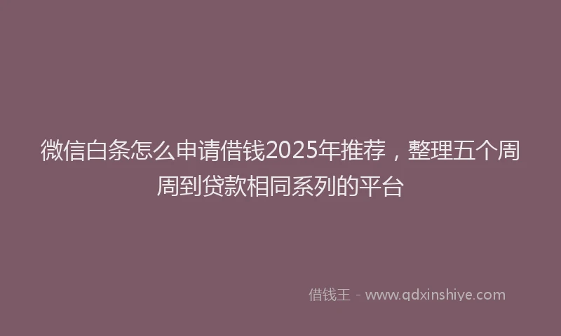 微信白条怎么申请借钱2025年推荐，整理五个周周到贷款相同系列的平台