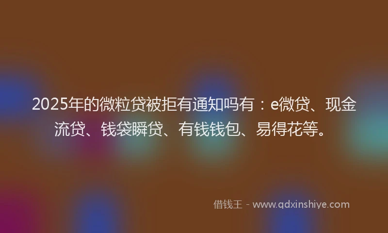 2025年的微粒贷被拒有通知吗有：e微贷、现金流贷、钱袋瞬贷、有钱钱包、易得花等。