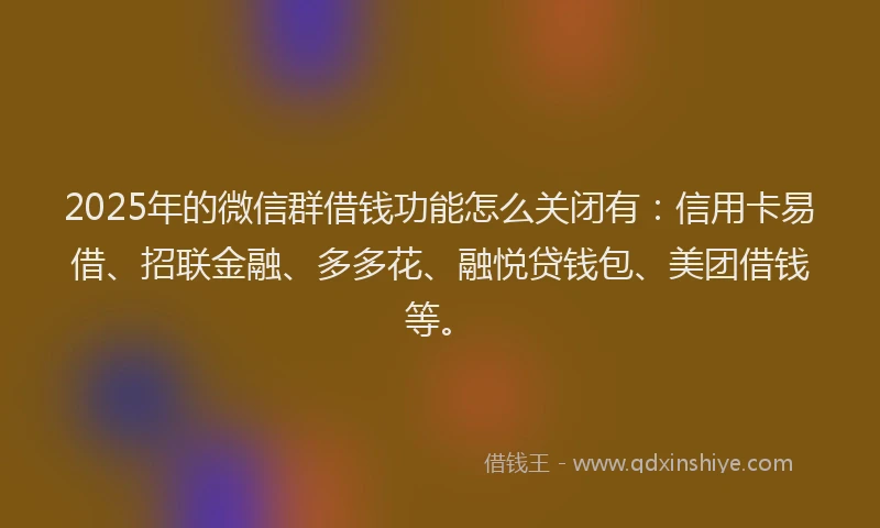 2025年的微信群借钱功能怎么关闭有：信用卡易借、招联金融、多多花、融悦贷钱包、美团借钱等。