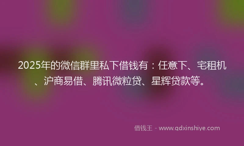 2025年的微信群里私下借钱有：任意下、宅租机、沪商易借、腾讯微粒贷、星辉贷款等。