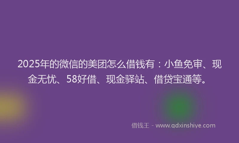 2025年的微信的美团怎么借钱有：小鱼免审、现金无忧、58好借、现金驿站、借贷宝通等。
