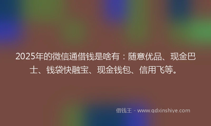 2025年的微信通借钱是啥有：随意优品、现金巴士、钱袋快融宝、现金钱包、信用飞等。
